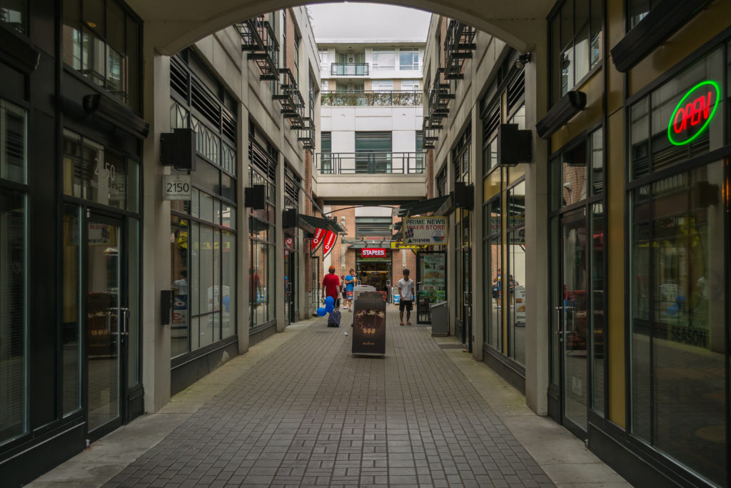 University Village narrow between BMO and Subways